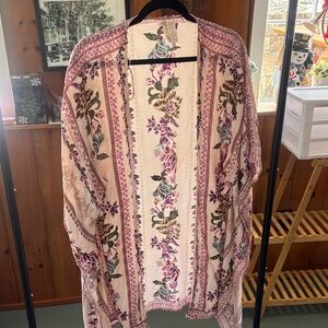 Japna Floral Kimono Cardigan - Pink and Cream